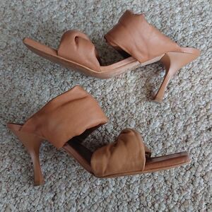 Alohas twist strap dress Leather camel brown Heeled Sandals size 37.5